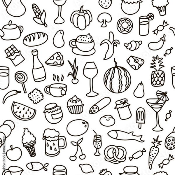 Fototapeta Seamless pattern with food elements. Texture for wallpaper, fills, web page background.