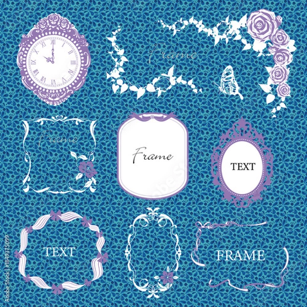 Obraz ラグジュアリーなフレーム 花とリボン パターン背景