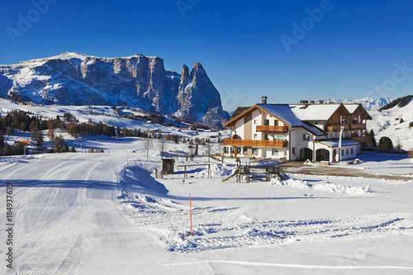 Obraz Italian ski resort with Dolomites in background