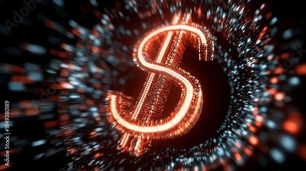 Obraz Glowing dollar sign in a digital particle vortex!!