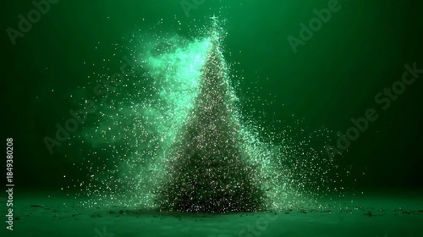 Obraz Green particle cone forming luminous festive trees