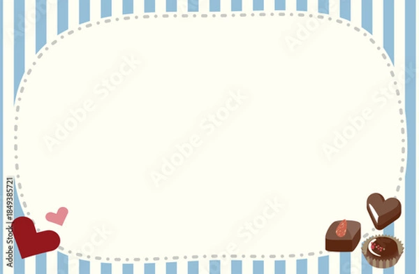 Obraz 一口サイズのチョコレートとハートのイラスト付き　水色ストライプフレーム
