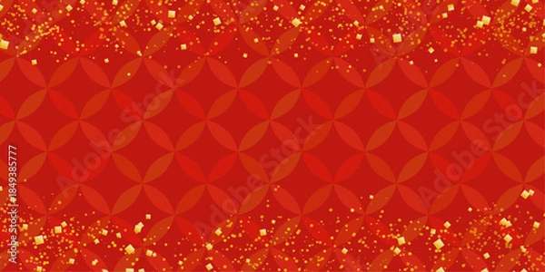 Obraz 和柄 七宝文様と金箔風装飾の赤背景／正月・新年向け和風デザイン | ベクター素材   