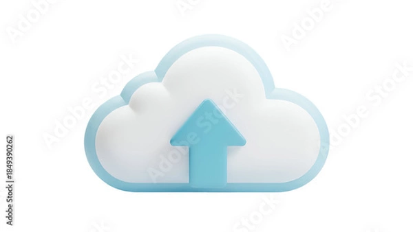 Fototapeta 3D Cloud Upload Icon with Up Arrow Isolated on Transparent Background
