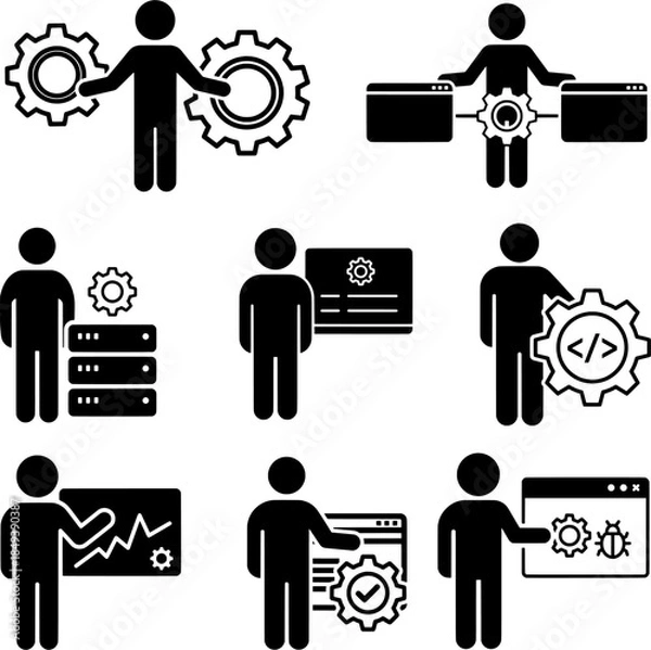 Obraz IT Specialist and Programmer Silhouette Concepts for Web Maintenance