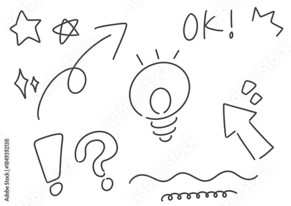 Obraz 手描きの線や記号を集めた装飾イラスト素材