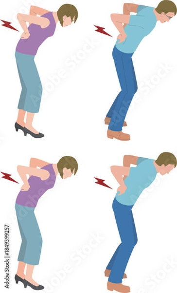 Obraz 腰が痛むミドルの男性と女性のイラスト
