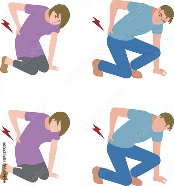 Obraz 立ち上がる時、腰が痛むミドルの男性と女性のイラスト
