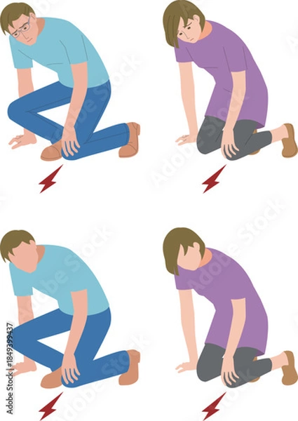 Obraz 立ち上がる時、膝が痛むミドルの男性と女性のイラスト