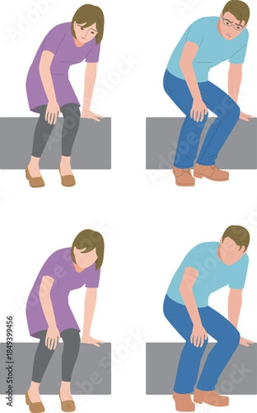 Obraz 立ち上がる時、膝が痛むミドルの男性と女性のイラスト