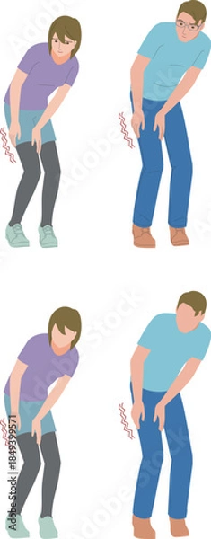 Obraz 腰から脚の痺れに悩むミドルの男性と女性のイラスト