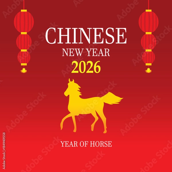 Obraz Flat design vector illustration of the 2026 Chinese New Year of the Horse for posters, banners, greeting cards, banners, stickers, web design, social media. 
