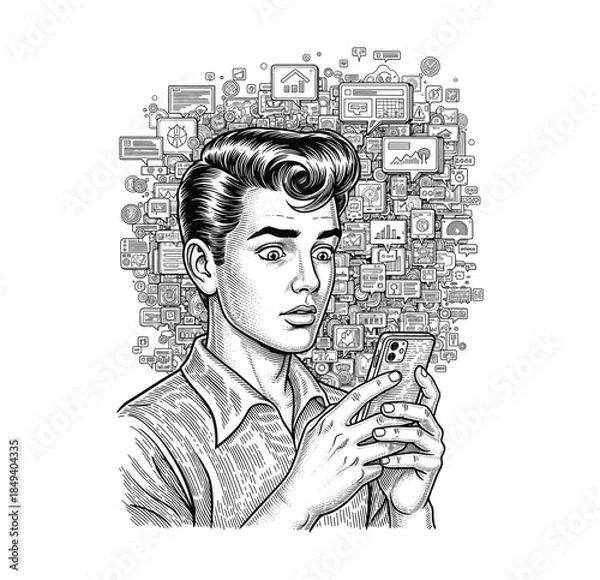 Obraz Man Shocked by Smartphone Notifications