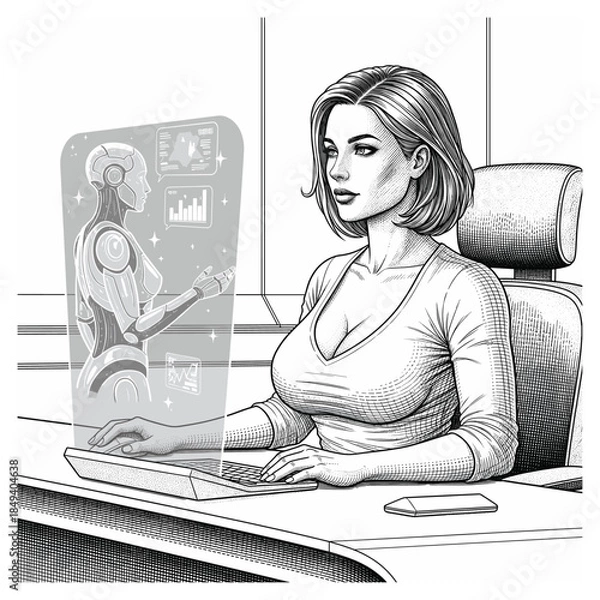 Obraz Professional Female and Virtual Robot Interface