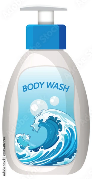 Obraz Body Wash Bottle with Ocean Wave Label Illustration