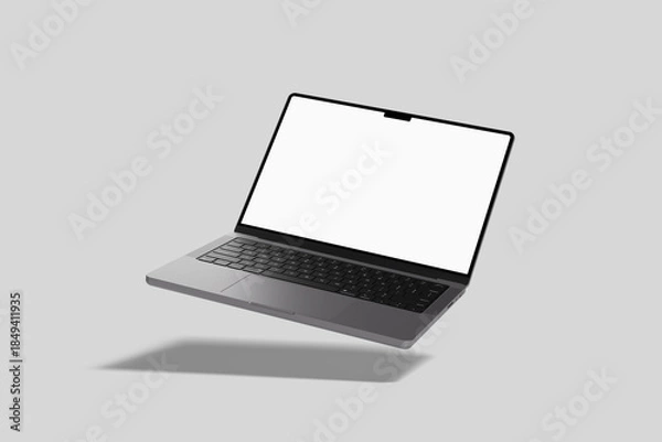 Obraz Laptop Mockup Floating with Shadow on Neutral Background  rendering, 3d illustration.