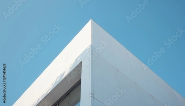 Obraz Modern building corner against a clear blue sky.