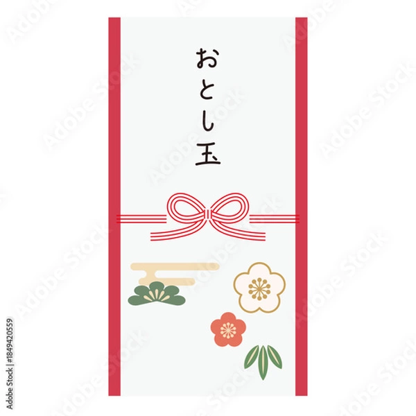 Obraz お年玉袋イラスト素材（松竹梅・蝶結び水引）