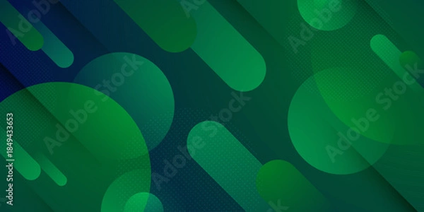 Obraz Abstract dark green gradient blue color background. Overlap dynamic circle shapes pattern element concept design.