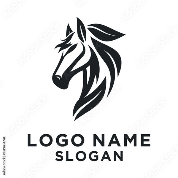Obraz black horse head logo leaf concept