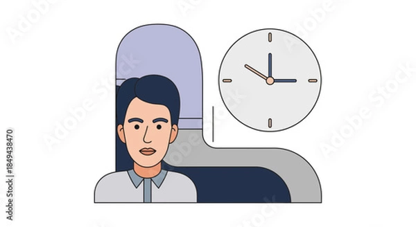 Obraz Man sitting in bed with worried expression looking at clock