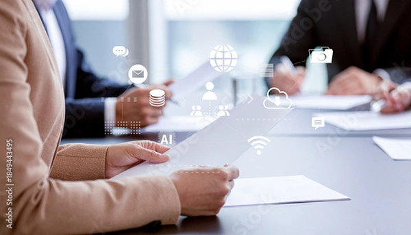 Fototapeta 最先端テクノロジーとアナログが共存する現代ビジネスのイメージ