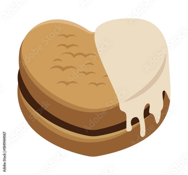 Fototapeta ホワイトチョコレートのかかったクッキーサンドのイラスト。