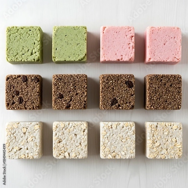 Obraz Assorted confectionery squares arranged on clean surface, overhead view