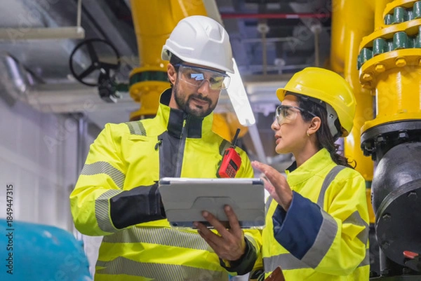 Obraz Engineer utilizes a tablet for real-time diagnostics of complex HVAC control systems.