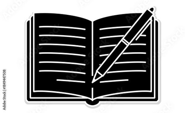 Obraz 日記を書く趣味を表すノートとペンのアウトライン線画イラストアイコン