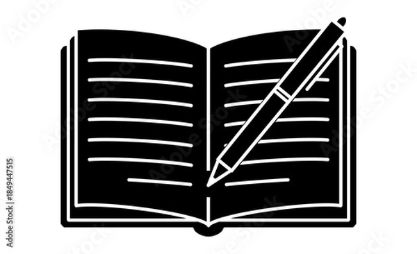 Obraz 日記を書く趣味を表すノートとペンのアウトライン線画イラストアイコン
