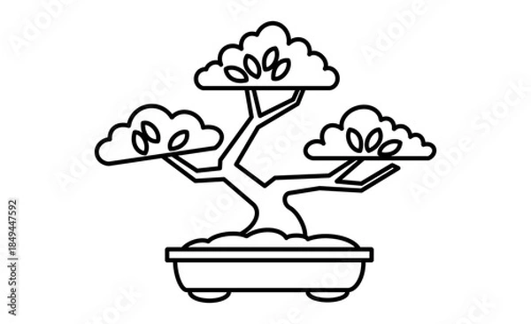 Obraz 園芸趣味を表す盆栽アイコンイラスト