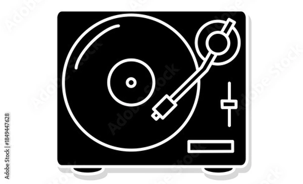 Obraz 趣味：音楽を楽しむためのレコードプレーヤーのモノクロアイコン
