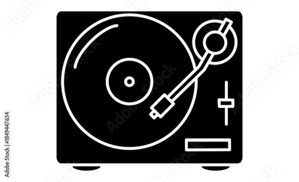 Obraz 趣味：音楽を楽しむためのレコードプレーヤーのモノクロアイコン