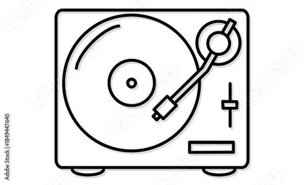 Obraz 趣味：音楽を楽しむためのレコードプレーヤーのモノクロアイコン