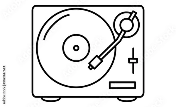 Obraz 趣味：音楽を楽しむためのレコードプレーヤーのモノクロアイコン