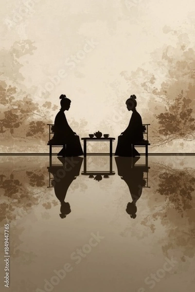 Obraz Silhouettes sharing tea