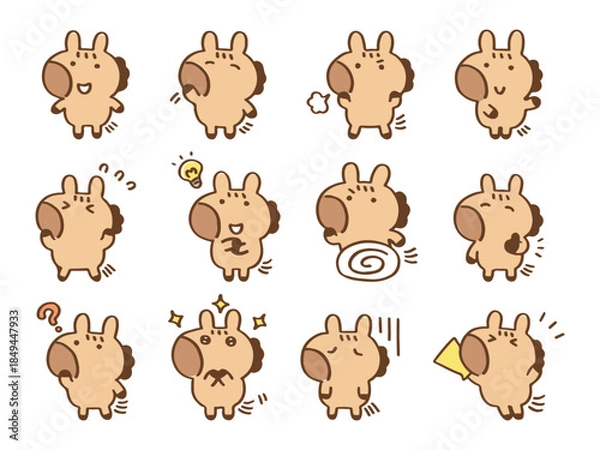 Obraz かわいい馬のキャラクターのイラストセット～色々なポーズ～