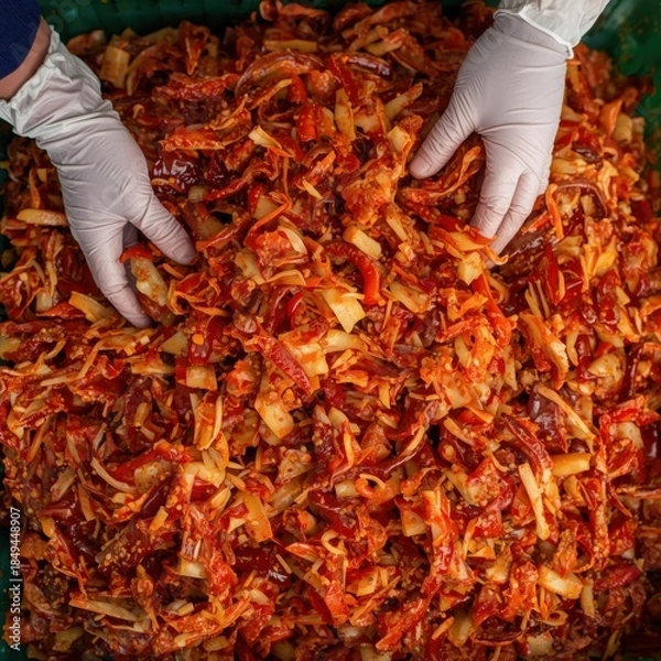 Obraz Hands sorting dried red chilies
