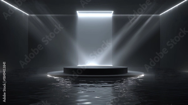 Obraz Futuristic Dark Podium with Dramatic Light and Reflection Background