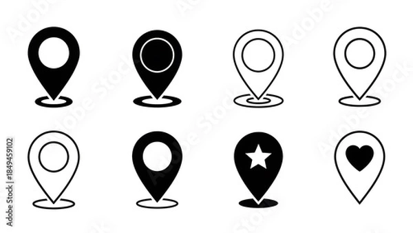 Fototapeta set of vector icons with map pointers