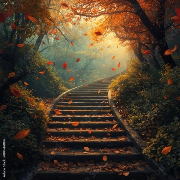 Obraz Autumn pathway in enchanted forest
