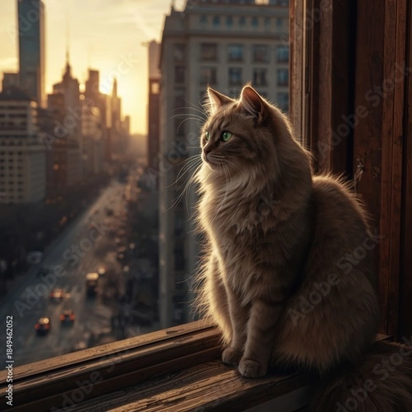 Obraz Cat gazing at cityscape