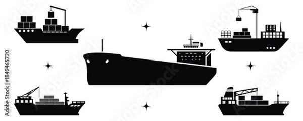 Obraz Cargo Ship Silhouette set