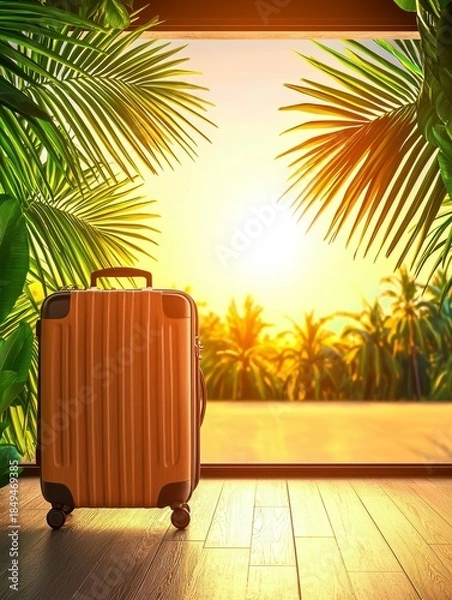 Obraz Suitcase Ready for a Tropical Getaway at Golden Hour