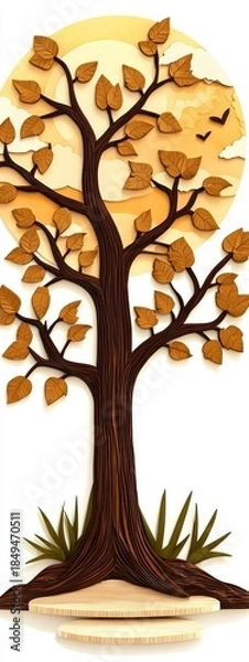 Obraz Stylized Layered Tree with Wooden Display Platforms