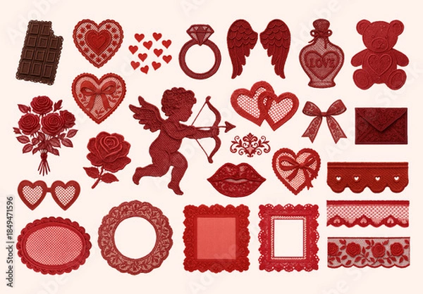 Obraz Romantic Red Lace Elements Design Set