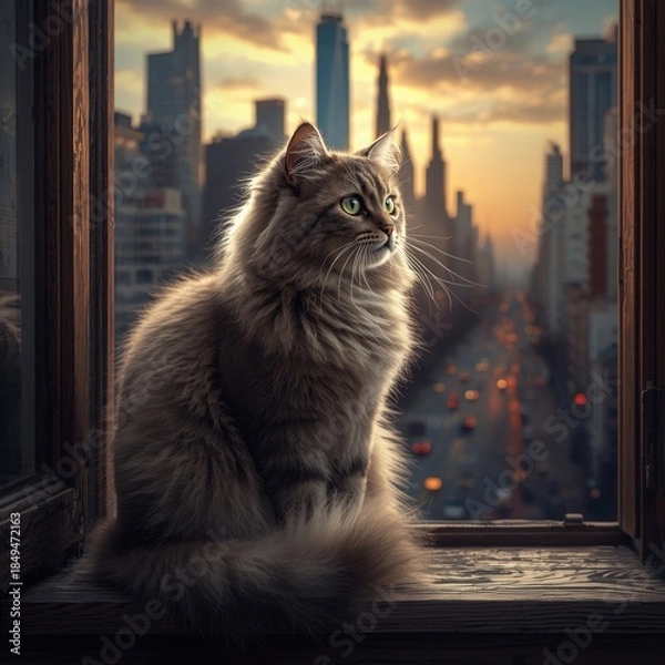 Obraz Cat gazing at cityscape
