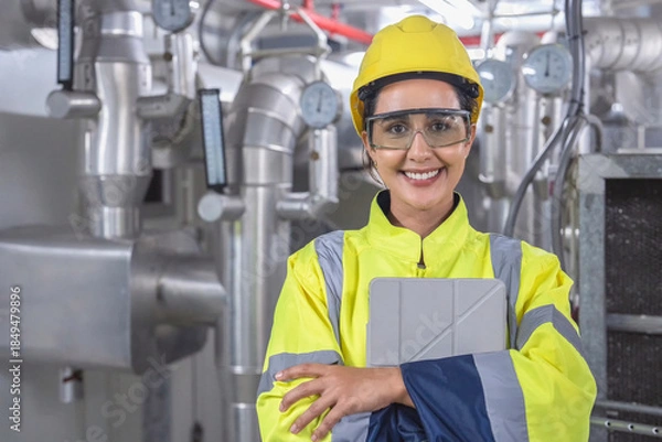 Obraz Engineer monitors real-time HVAC system performance and thermal data via mobile digital interface