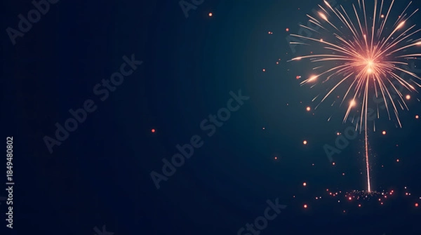 Fototapeta Colorful New Year Fireworks on Dark Night Sky with Minimal Composition and Large Copy Space Background